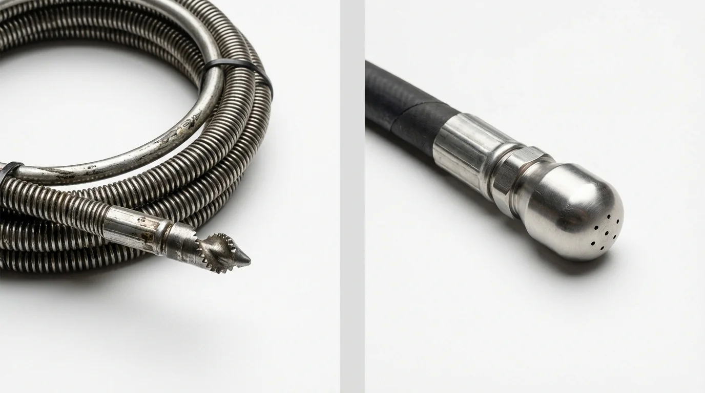 Drain snake cable and hydro jetting nozzle used for drain cleaning in Canaan, CT