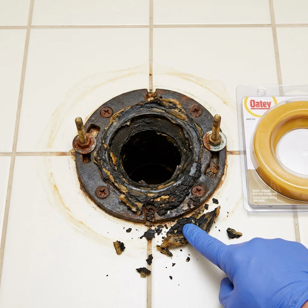 Failed wax ring showing water seepage at the base of a toilet in a Canaan, CT home